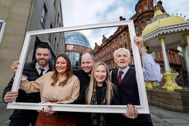 Long-serving Victoria Square staff, Davy Bolton, senior site supervisor, Victoria Square; Claire McGovern, assistant manager, Nespresso Boutique; Alan Goodacre, deputy store manager, Frasers; Michelle Greeves, centre manager, Victoria Square and Gerry Vernon, bartender, The Kitchen Bar have been with the centre since the start.
