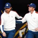 Team Europe's Rory McIlroy (right) and Tommy Fleetwood during the foursomes on day two of the 44th Ryder Cup at the Marco Simone Golf and Country Club in Rome. (Photo by Zac Goodwin/PA Wire)