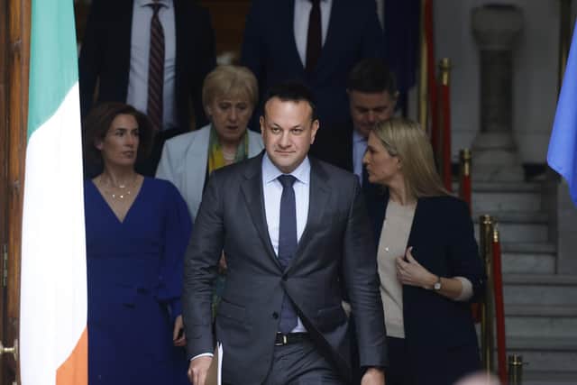 Taoiseach Leo Varadkar arrives to speak to the media at Government Buildings in Dublin today. He announced he is to step down as Taoiseach and as leader of his party, Fine Gael