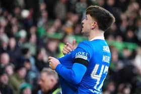 Rangers' Mikey Moore celebrates scoring against Celtic. (Photo by Andrew Milligan/PA Wire)