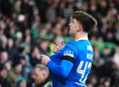 Rangers' Mikey Moore celebrates scoring against Celtic. (Photo by Andrew Milligan/PA Wire)