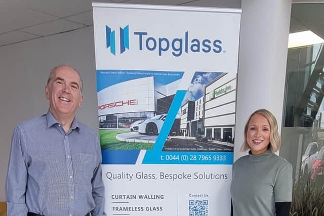 Toomebridge specialist glazing and façade contractor, Topglass, is celebrating significant project wins, across a three-month period, with a combined value of over £3 million. Topglass’ managing director Mark Mitchell pictured with Topglass’ buyer Cathy Loughlin