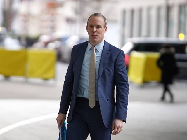 Deputy Prime Minister Dominic Raab arrives at BBC Broadcasting House in London, to appear on the BBC One current affairs programme, Sunday with Laura Kuenssberg.