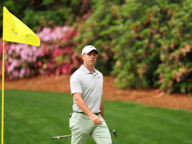 Northern Ireland's Rory McIlroy walks across the 13th green during a practice round prior to the 2024 Masters Tournament at Augusta National Golf Club