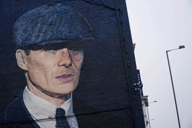 A mural by artist Akse P19, of actor Cillian Murphy, as Peaky Blinders crime boss Tommy Shelby, in the historic Deritend area of Birmingham