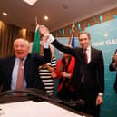Simon Harris (centre) celebrates with colleagues after being confirmed as the new leader of Fine Gael, paving the way for him to become Ireland's youngest premier, at the Midlands North-West European Election Selection Convention, at the Sheraton Hotel, Athlone
