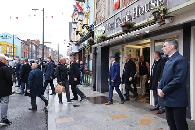Handout photo issued by Government of Ireland of US President Joe Biden visits the Food House while on a walkabout through Dundalk, Co Louth, during his trip to the island of Ireland. Photo: Julien Behal/PA Wire