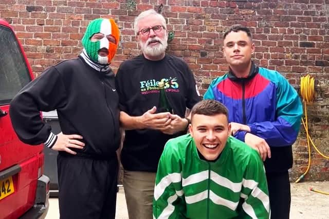 Kneecap posing with Gerry Adams, the ex-Sinn Fein president who famously said he will 'never disassociate' himself from the IRA, an organisation which carried out over 1,700 killings