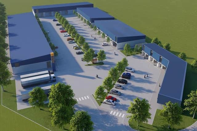 An artist's impression of what the new business units will look like at Kilcronagh industrial estate, Cookstown.