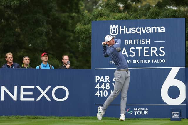 Northern Ireland's Tom McKibbin tees off The Belfry sixth hole during the Husqvarna British Masters hosted by Sir Nick Faldo. (Photo by Jasper Wax/Getty Images)