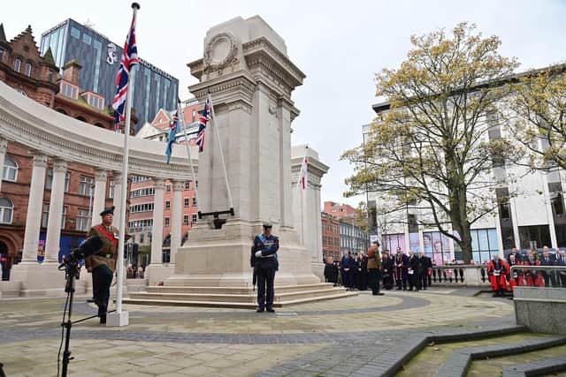 ​Last November’s Remembrance Sunday service at Belfast City Hall. The DUP wants to establish a Greenfinches commemoration at council headquarters