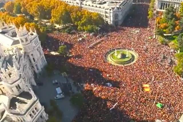 An image shared online by Spanish right-wing party Vox showing anti-separatist rally in Madrid, November 18