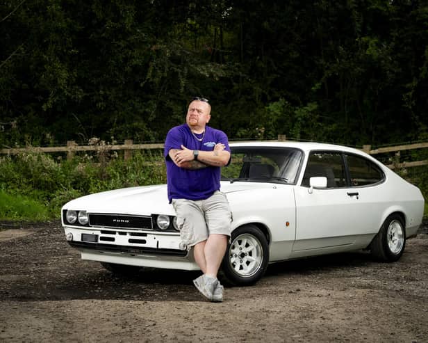 Jay McDonald, a 45 year-old haulier living in Hayes, West London with his 1986 Mark 3 Ford Capri which he has spent nearly £25,000 in the last 2 years renovating and does not meet ULEZ emission standards. Photos: Jordan Pettitt/PA Wire