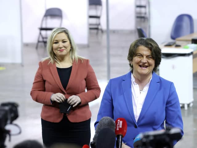 Former First Minister Arlene Foster and Deputy First Minister Michelle O'Neill in 2021. Photo: Stephen Davison