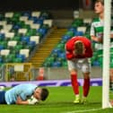 Larne lost out 4-1 in their most recent UEFA Conference League clash against Shamrock Rovers. (Photo by Andrew McCarroll/Pacemaker Press)