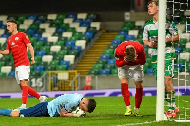 Larne lost out 4-1 in their most recent UEFA Conference League clash against Shamrock Rovers. (Photo by Andrew McCarroll/Pacemaker Press)
