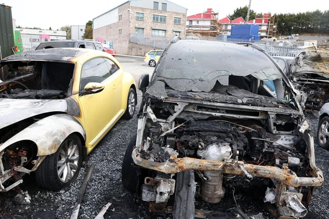 Press Eye - Belfast - Northern Ireland - 2nd March 2023The scene at a car work shop on the Glenburn Road area of Newtownards, Co. Down, where police are investigating an arson attack which took place on Wednesday evening. Picture by Jonathan Porter/PressEye