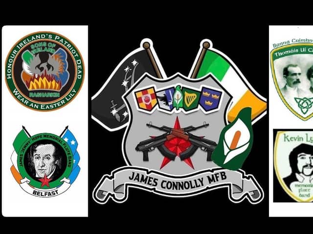 The logos of the participating bands from their social media accounts (Banna Piob Na nGael has no Facebook page)