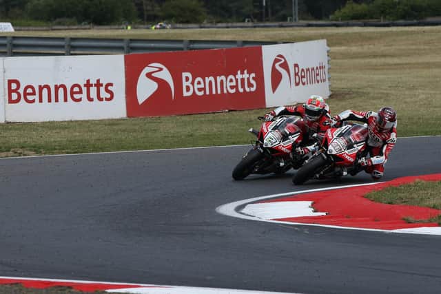 BeerMonster Ducati riders Tommy Bridewell and Glenn Irwin were locked in battle at Snetterton. Picture: David Yeomans