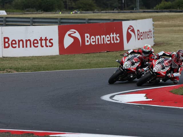 BeerMonster Ducati riders Tommy Bridewell and Glenn Irwin were locked in battle at Snetterton. Picture: David Yeomans