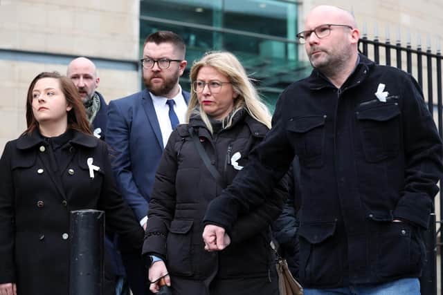 Alyson Nelson’s family pictured leaving Laganside Courts in Belfast after the sentencing. Picture by Jonathan Porter/PressEye