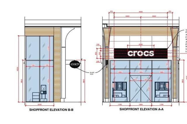 The proposed frontage for the new Crocs store at The Boulevard, outside Banbridge. Image: ABC planning portal