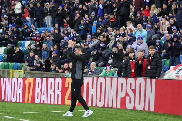 Linfield manager David Healy salutes the fans. PIC: David Maginnis/Pacemaker Press