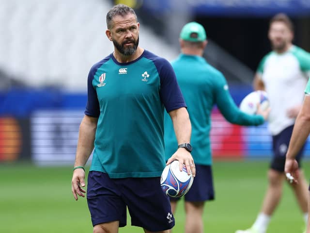 Ireland head coach Andy Farrell looks on during the captain's run ahead of their Rugby World Cup quarter-final against New Zealand at Stade de France. (Photo by Chris Hyde/Getty Images)