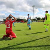 Eoin Bradley may have been frustrated in the moment but had plenty to smile about at the final whistle thanks to a match-winning goal against Institute on his Portadown debut. (Photo by lucasge.com)