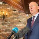 Tanaiste Micheal Martin speaking at a press conference at the Canal Court Hotel in Newry