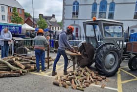 In this video we see Myles Williams and David Lyle, both members of the Ballyeaston Vintage Tractor Club showing how to cut wood using one of the old tractors. Picture: Darryl Armitage