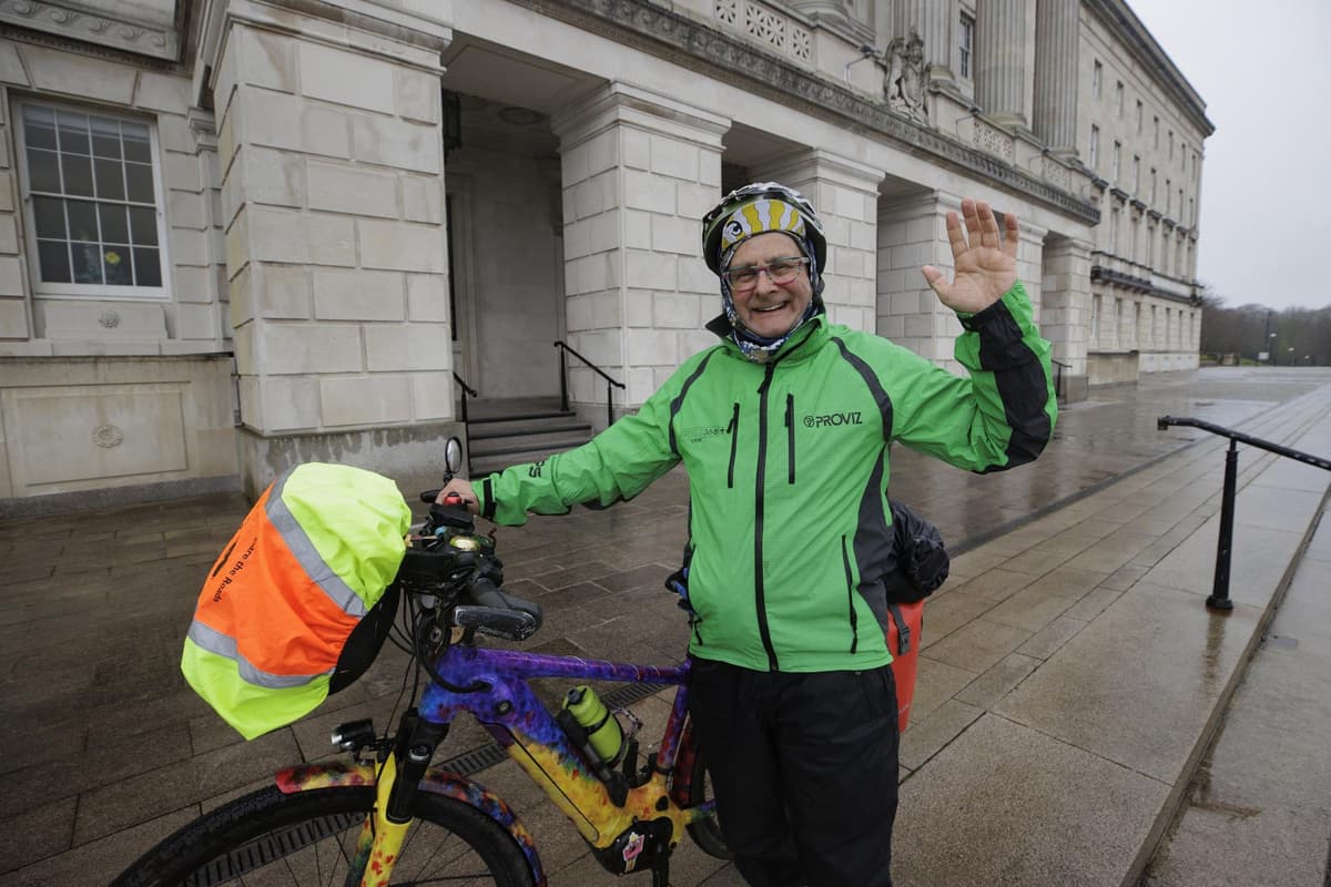 Timmy Mallett arrives in Northern Ireland to cycle across the province to raise awareness in memory of his brother