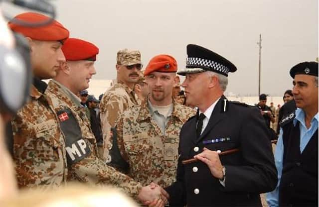 Stephen White pictured greeting Danish Military Police Officers, part of the Coalition Forces deployed in Iraq