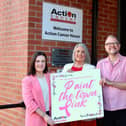 Action Cancer’s Paint the Town Pink campaign for Breast Cancer Awareness Month in partnership with PropertyNews and Action Renewables. L-R: Emma McNally (Head of Strategic Partnerships, PropertyNews), Lana Moore (Head of Charity Delivery, Action Cancer) and Mark Irwin-Watson (Community Fundraising Executive, Action Cancer).