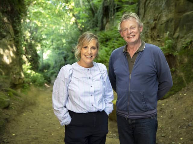 Mel Giedrouc and Martin Clunes on The Smugglers Path in Dorset
