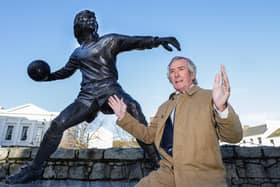 Legendary goalkeeper Pat Jennings pictured at the official unveiling of his statue in Kildare Street, Newry on Wednesday morning