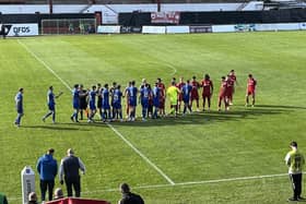 Portadown and Limavady United players before Premiership kick-off at Shamrock Park. (Photo by Iconic Media Group)