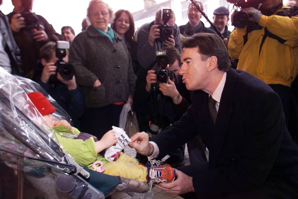Peter Mandelson on a visit to Omagh in January 2000. The former NI secretary of state held deep concern for the victims of the 1998 Omagh bomb, and helped secure them legal aid in their the successful civil case against the bombers