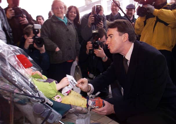 Peter Mandelson on a visit to Omagh in January 2000. The former NI secretary of state held deep concern for the victims of the 1998 Omagh bomb, and helped secure them legal aid in their the successful civil case against the bombers