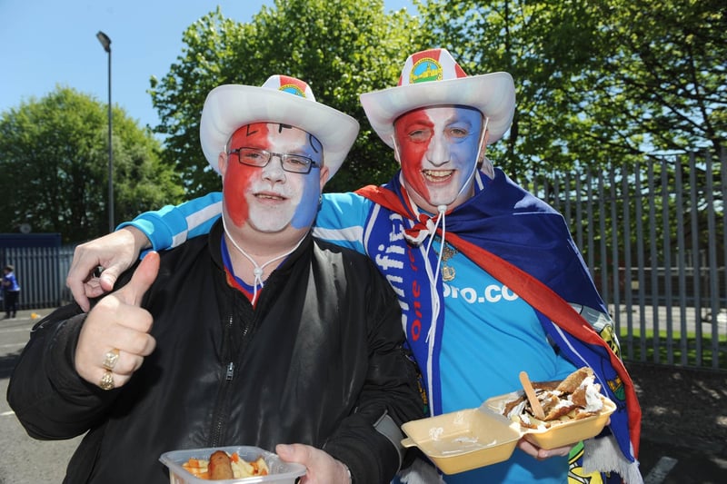 Linfield supporters David Heaney and Billy Watson before the match