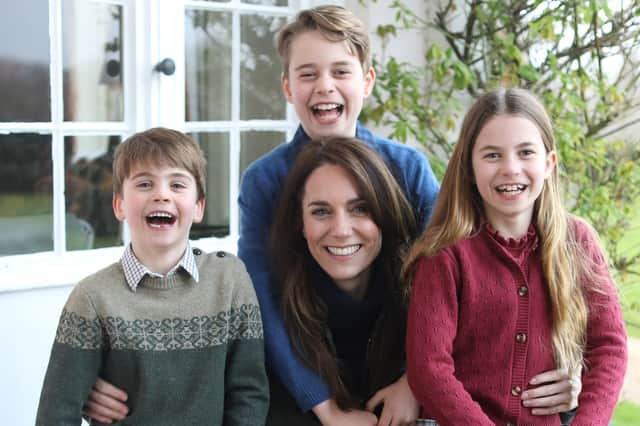 Undated handout photo issued by Kensington Palace of the Princess of Wales with her children, Prince Louis, Prince George and Princess Charlotte, taken in Windsor, earlier this week