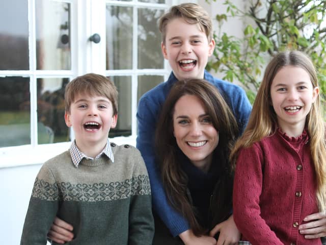 Undated handout photo issued by Kensington Palace of the Princess of Wales with her children, Prince Louis, Prince George and Princess Charlotte, taken in Windsor, earlier this week