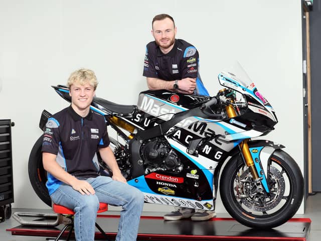 Eugene McManus (back) and Rhys Irwin have signed with the MasterMac Honda team to compete in the 2026 British Superbike Championship. (Photo by Stephen Davison/Pacemaker Press)