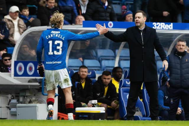 Rangers Manager Michael Beale and Todd Cantwell during a cinch Premiership match between Rangers and Kilmarnock.