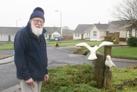 Brian Willis with his Sculpted Seagulls in Bushmills