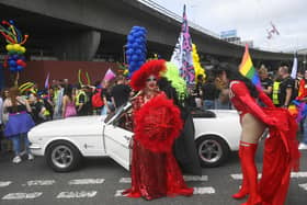 People during Belfast Pride parade 2022.
