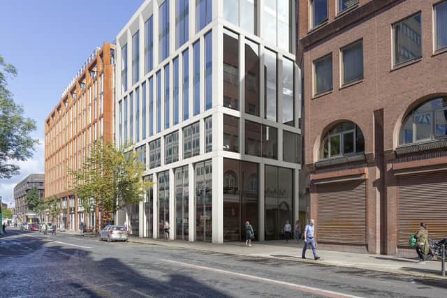 Northern Ireland’s leading flexible workspace provider, Urban HQ, has been granted planning approval for a second location in Belfast. The new site at 46-52 Upper Queen Street, directly opposite its existing building at Eagle Star House, will create a nine-storey, Grade A office building with private office suites, meeting rooms, a roof-top wellness studio, members’ lounge and event space. Pictured is a computer generated image from LIKE Architects