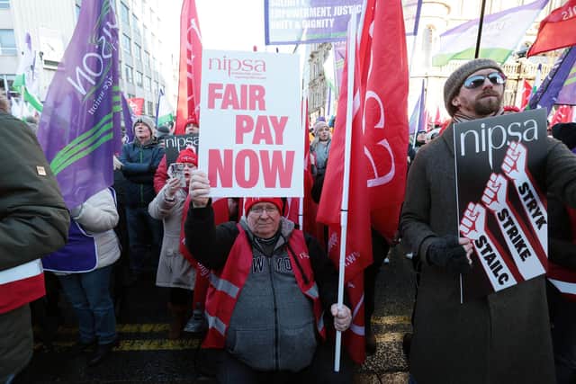 Striking public sector workers in Belfast city centre 18-01-24. Photo: Matt Mackey/Press Eye