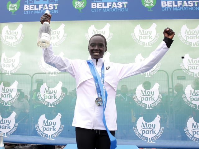 Winner of the womens race in the Moy Park Belfast City Marathon - Kenya’s Beatrice Jepkemei