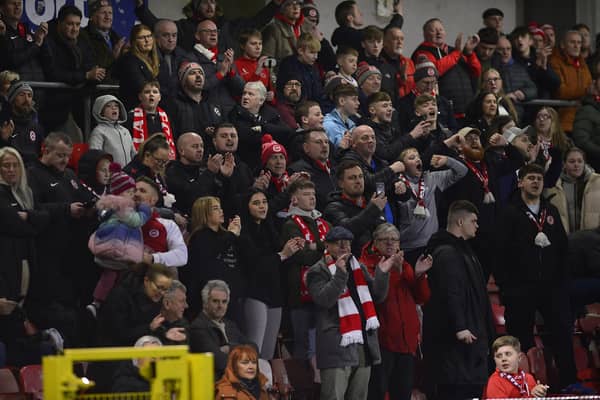 Larne fans following Tuesday's 2-0 win over Cliftonville. Irish League supporters can now map out plans for the post-split programme. (Photo by Arthur Allison/Pacemaker Press).